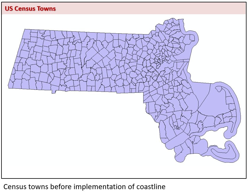 Official 2020 U.S. Census town-boundary illustration before coastline clipping.