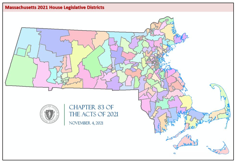 Official statewide map of Massachusetts House legislative districts adopted in 2021.