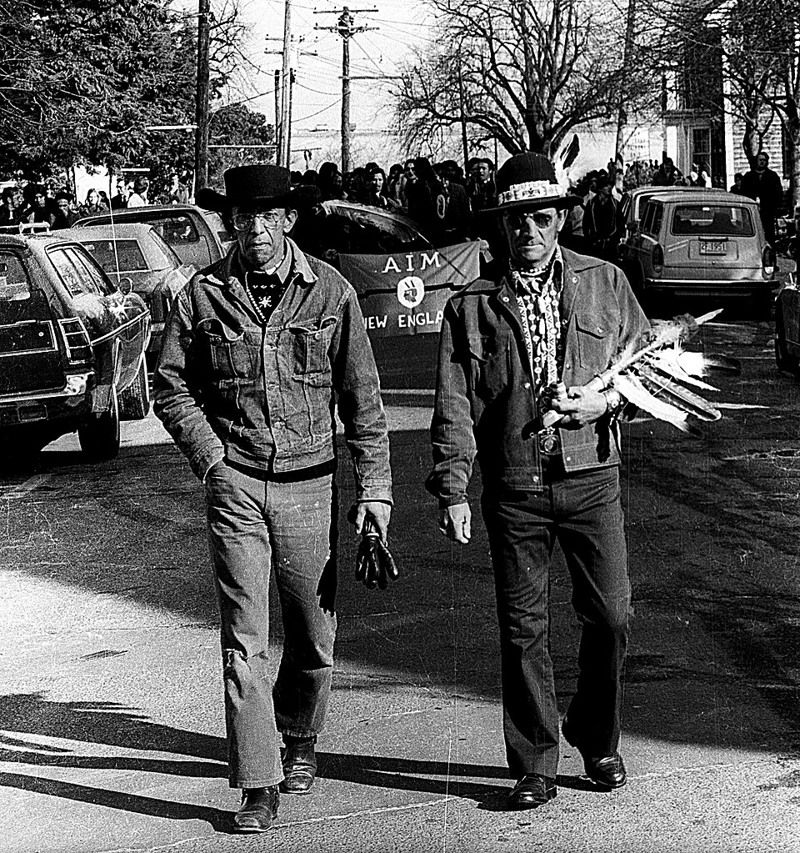 Wamsutta Frank James at the 1974 National Day of Mourning in Plymouth