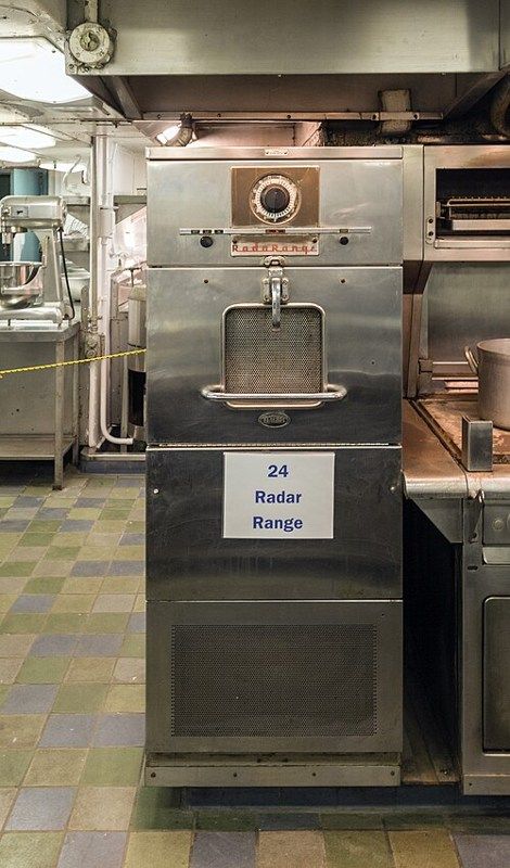 A Raytheon Radarange microwave oven aboard the ship NS Savannah, installed around 1961. Spencer’s work helped make microwave cooking possible.