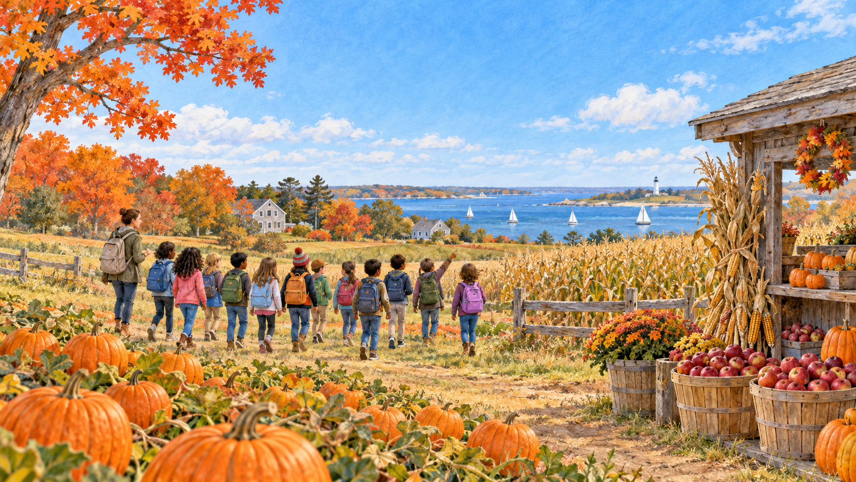 Supplied illustrated autumn farm scene